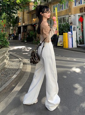 KRO复古高腰宽松阔腿裤2024新款白色百搭垂感直筒裤牛仔裤女