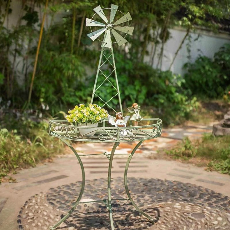 美式乡村铁艺风车花架复古做旧爬藤架花园庭院阳台花盆栽置物架子