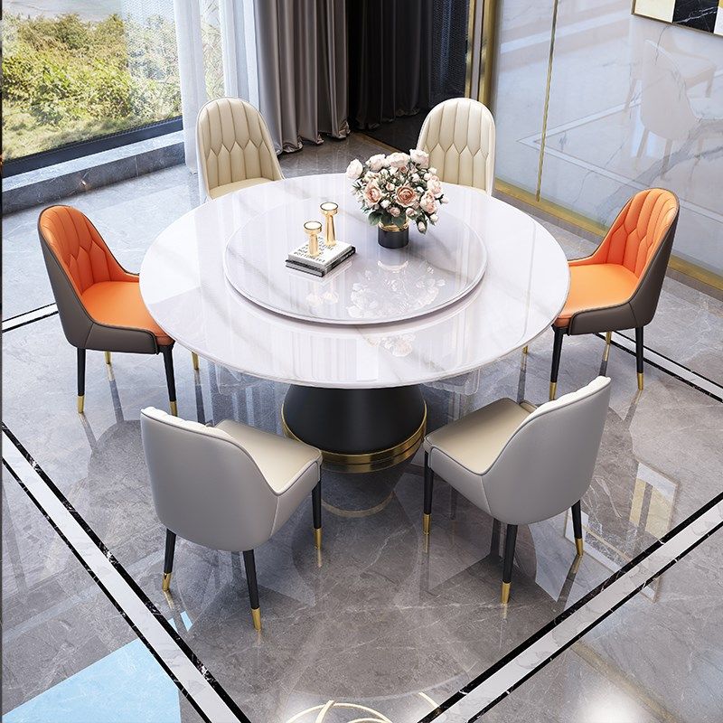 酒店轻奢岩板餐桌椅组合简约家用2025新款圆桌带转盘圆形吃饭桌,住宅家具,岩板餐桌,淘宝优惠券,粉丝福利购,淘宝优惠卷