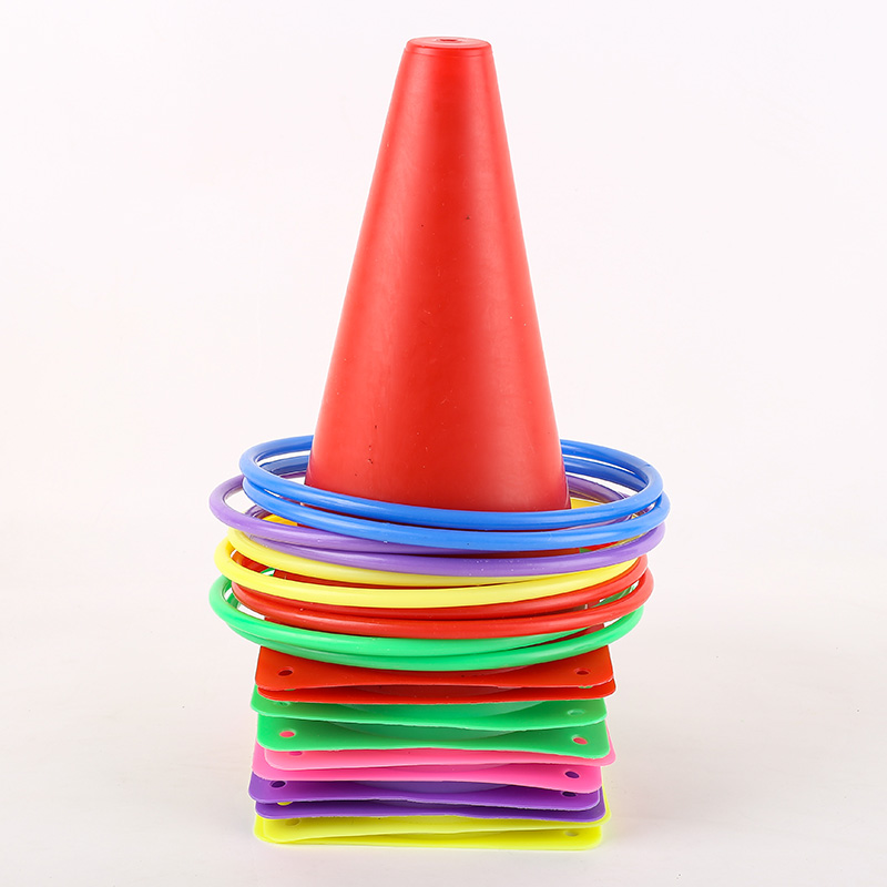 投掷锥形桶套圈 幼儿园户外感统训练器材 亲子套圈套装 彩色套圈
