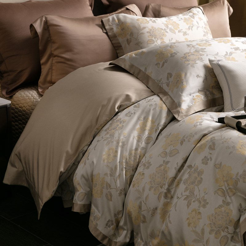 欧式轻高端140S天丝棉床盖四件套裸睡高级提花被套夹棉床单床品