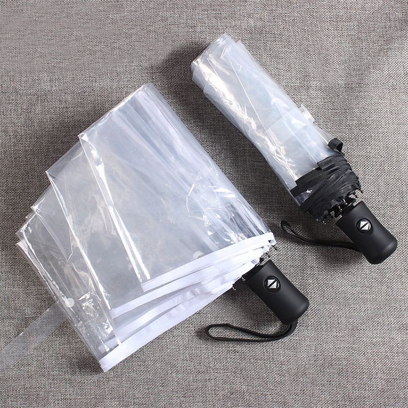 透明雨伞折叠全自动伞自开自收三折男女学生晴雨伞小清新加厚