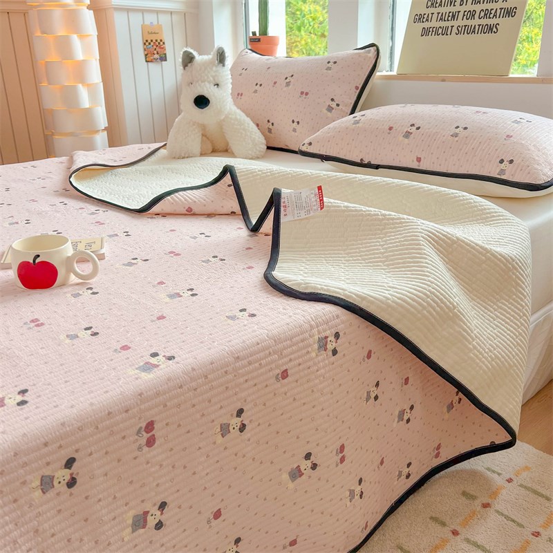 2025新款水洗棉双层纱夹棉床盖榻榻米炕盖床铺盖加厚床单三件套