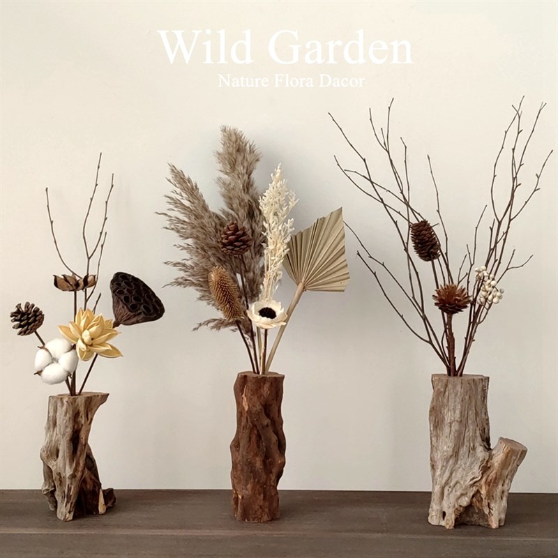 复古天然干花花束民宿茶室桌面禅意侘寂风做旧枯木花瓶装饰摆件