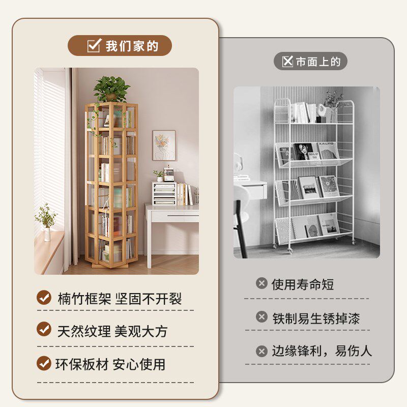 旋转书架展示架收纳置物架儿童落地圆形不占空大容量客厅收纳神器,住宅家具,旋转书架,淘宝优惠券,粉丝福利购,淘宝优惠卷