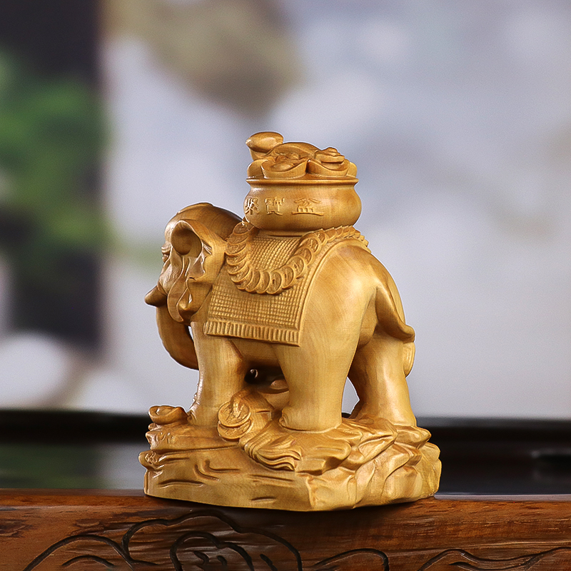 黄杨木雕刻招财大象中式实木家居饰品客厅玄关办公室装饰送礼摆件