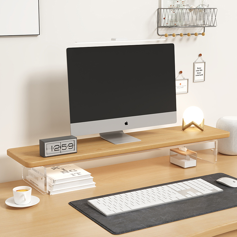 亚克力悬浮电脑增高架台式家用显示器屏幕支架实木垫高桌面置物架