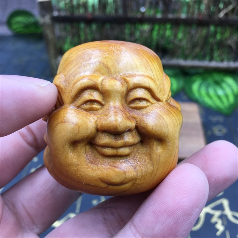 崖柏四面佛 喜怒哀乐手把玩摆件 木质工艺品 手把件木雕小摆件