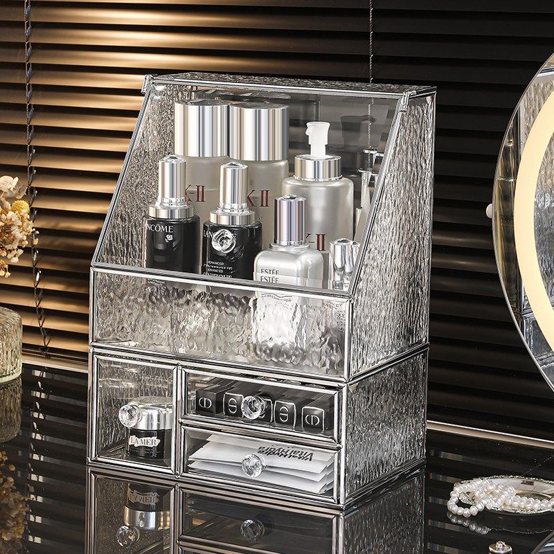 化妆品收纳盒桌面高级感玻璃护肤品抽屉收纳箱大容量化妆刷置物架,收纳整理,桌面收纳盒,淘宝优惠券,粉丝福利购,淘宝优惠卷
