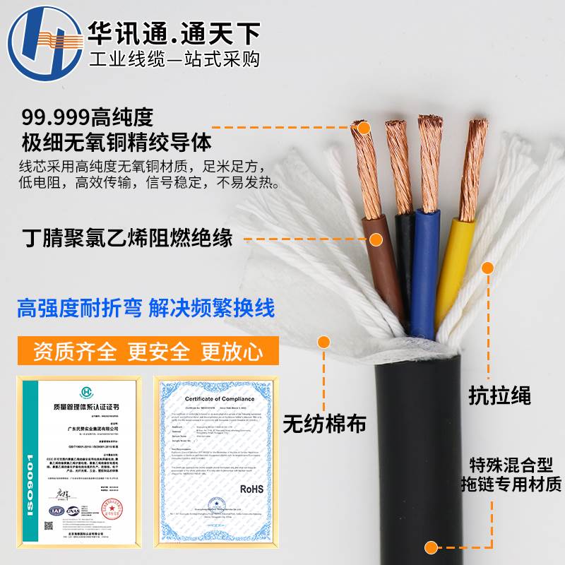 TRVV高柔性拖链电缆线2 3 4芯0.15 0.2 0.3 0.5 0.75平方耐油软线