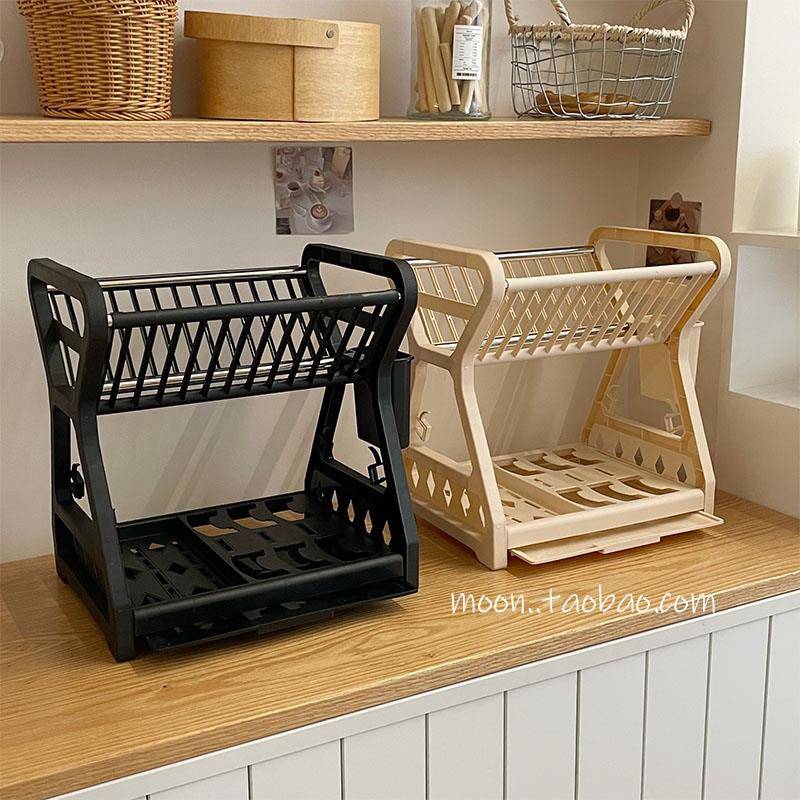 厨房置物架用具晾洗沥水碗架多功能碗盘柜碟筷盘刀收纳盒双层餐具