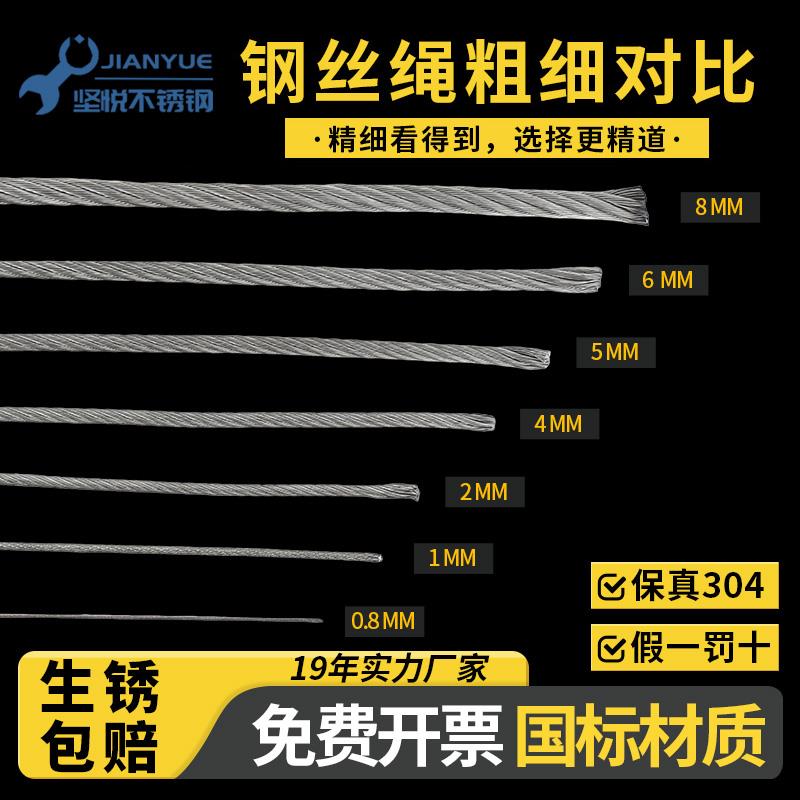 304不锈钢钢丝绳细软钢丝绳线起重绳晾衣绳架1 1.5 2 3 4 5 6 8mm