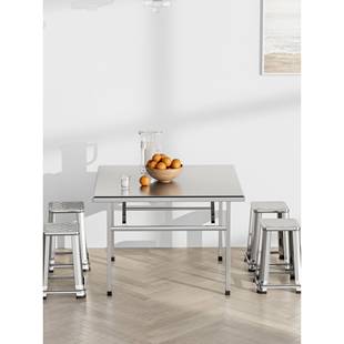 需定制304不锈钢折叠方桌子加厚商用餐馆吃饭餐桌收纳正四方形台