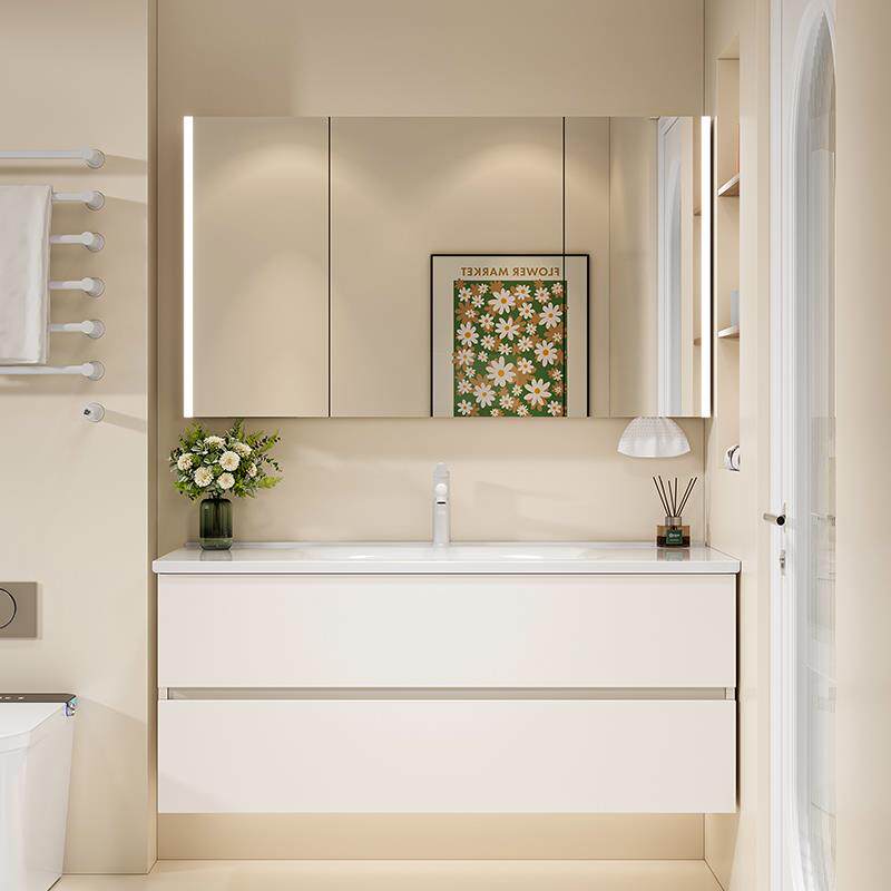 橡木烤漆简约风浴室柜陶瓷一体盆洗漱台卫生间洗手盆柜组合包安装