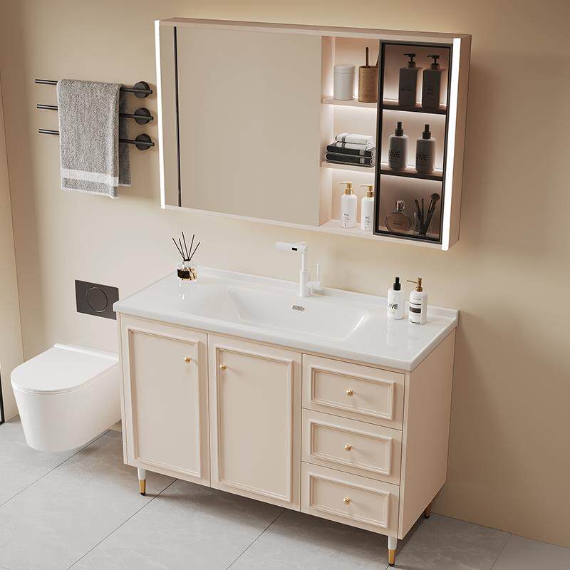 新款落地式浴室柜组合陶瓷一盆卫生间岩板左盆洗漱台洗脸盆柜组合