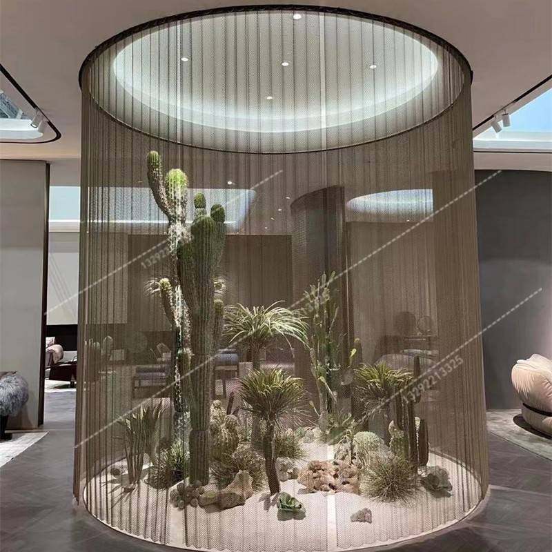 金属网垂帘餐厅景观水帘金属网帘水幕隔断拉帘古铜铝挂帘丝网
