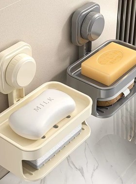 肥皂盒肥皂吸盘式吸盘强力壁挂式免打孔香皂盒卫生间置物架双层
