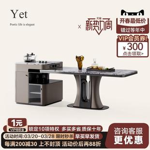 诚骏大理石岛台茶桌餐桌一体可伸缩现代简约家用轻奢天然奢石餐桌