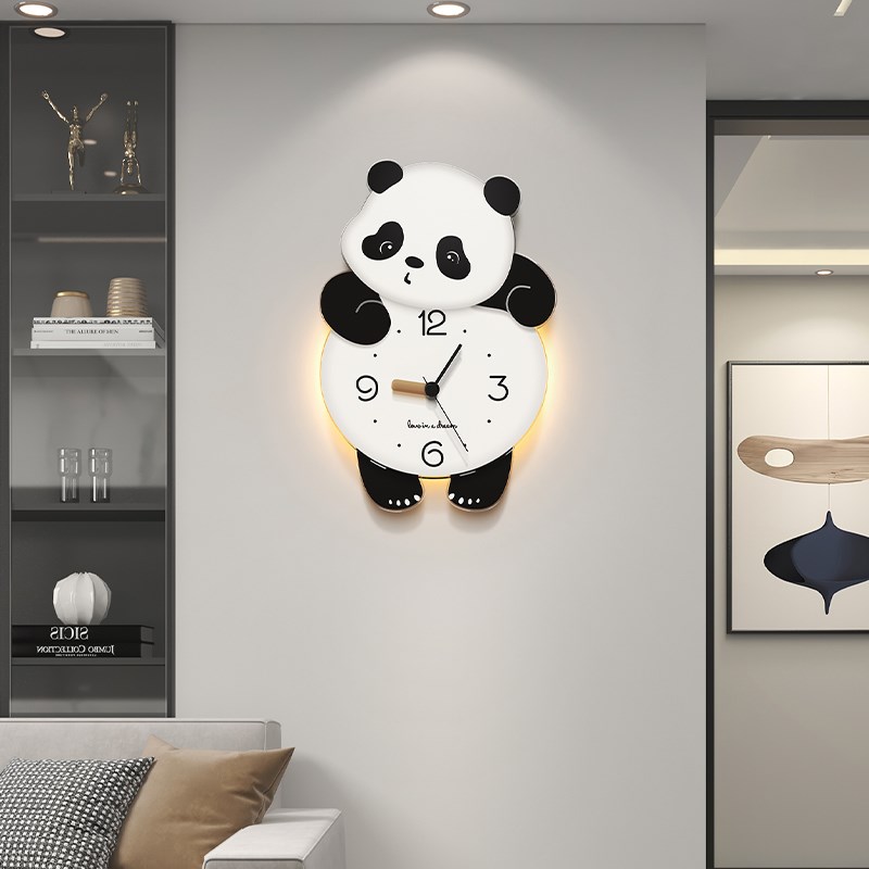 美世达熊猫挂钟客厅2023新款现代简约创意钟表家用时尚餐厅时钟