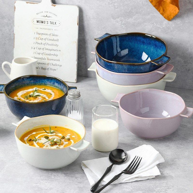 家用彩色窑变釉陶瓷餐具双耳汤碗拉面泡面碗防烫个性大号单个汤盆,餐饮具,碗,淘宝优惠券,粉丝福利购,淘宝优惠卷