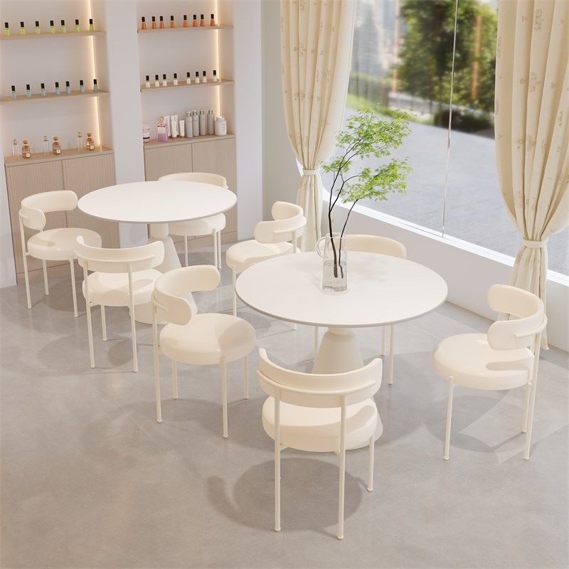 奶油风岩板圆形餐桌店铺商务会客接待洽谈桌椅现代简约小户型桌子,住宅家具,岩板餐桌,淘宝优惠券,粉丝福利购,淘宝优惠卷
