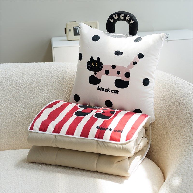 潮流黑猫多功能时尚手拎抱枕被子两用汽车沙发盖毯办公室午睡,居家布艺,抱枕被,淘宝优惠券,粉丝福利购,淘宝优惠卷