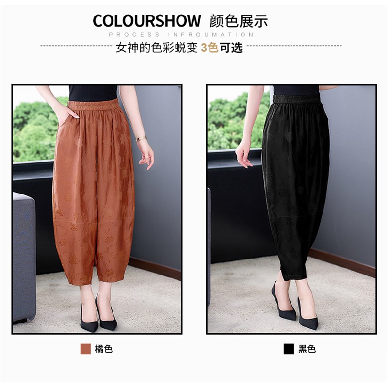香云纱灯笼裤女真丝萝卜裤2025夏季新款桑蚕丝休闲印花中年妈妈裤