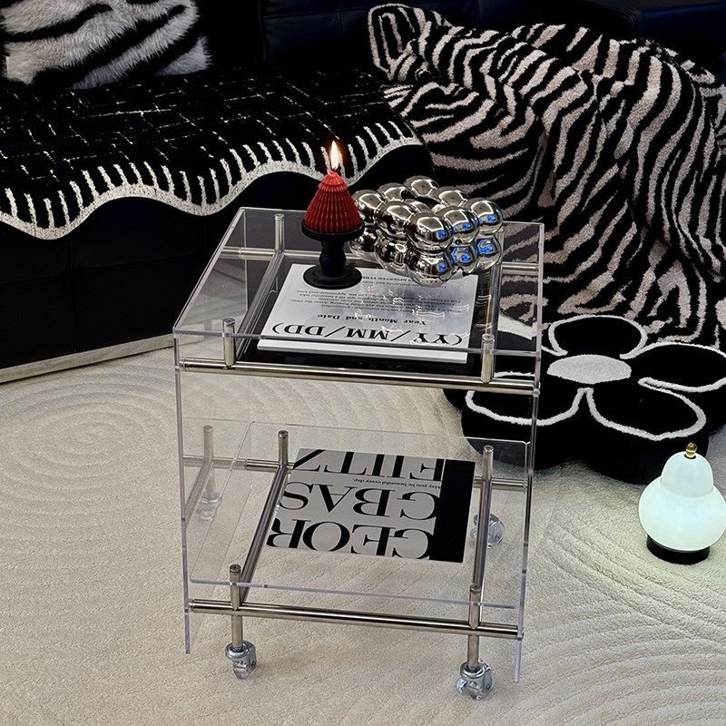 网红透明小推车简约现代中古创意家用沙发边几移动收纳轻奢床头柜,住宅家具,移动边几/推车,淘宝优惠券,粉丝福利购,淘宝优惠卷