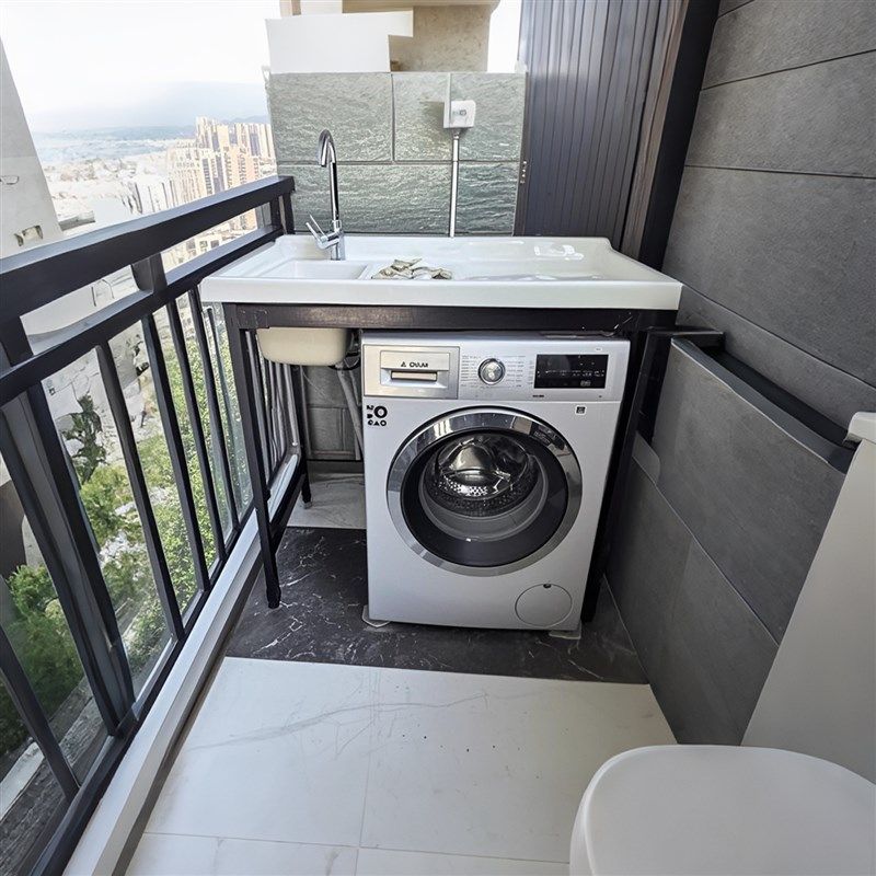 阳台免打孔洗衣盆支架带搓板洗衣机一体台面柜组合伴侣陶瓷洗衣池,家装主材,盆、台一体成型式台盆,淘宝优惠券,粉丝福利购,淘宝优惠卷