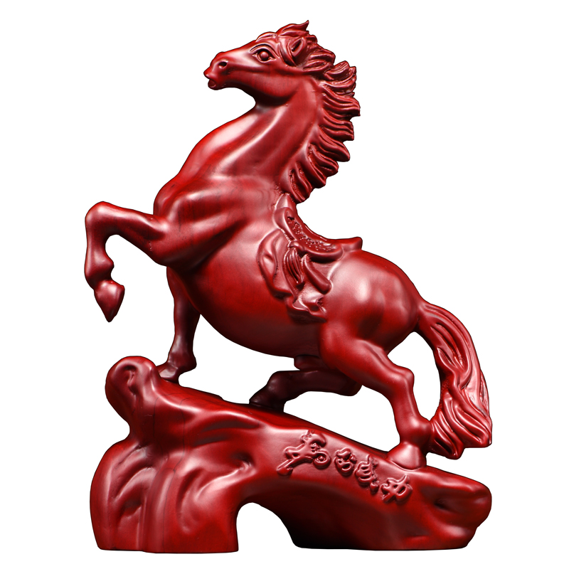 红花梨木雕马摆件实木新中式马到成功家居客厅办公桌面装饰工艺品