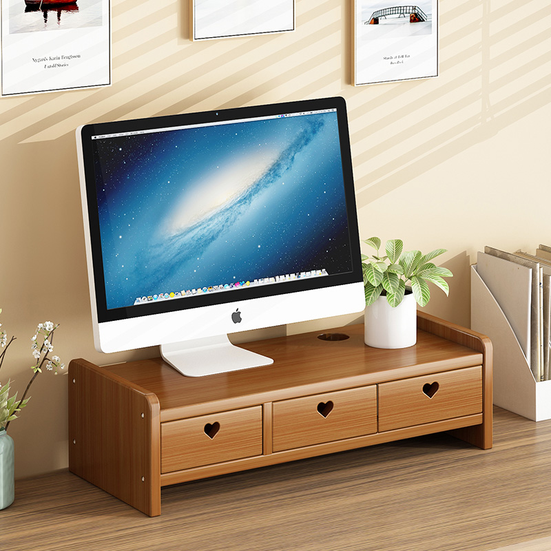 台式电脑增高架显示器护颈底座支架办公室桌面实木收纳架子置物架