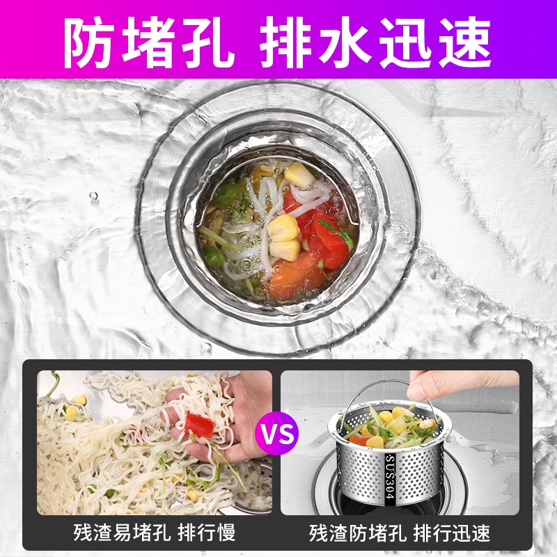 厨房水槽垃圾过滤网洗菜盆漏斗水池不锈钢304下水道提笼洗菜池