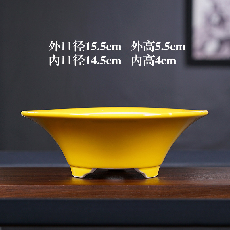 精美紫砂花盆圆形白瓷冰裂釉面多肉绿植盆景盆圆斗笠形大口径新款