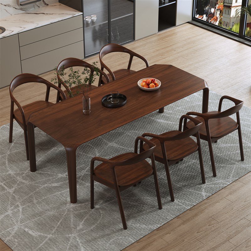 北美黑胡桃木实木餐桌长方形家用吃饭桌简约原木榫卯茶桌书桌一体