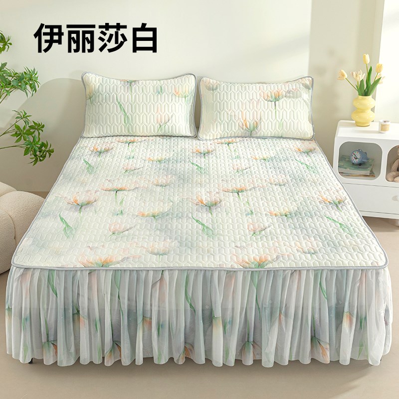 2025夏季新款韩式小清新植物花卉家用床上用品乳胶床裙凉席三件套