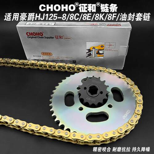适用豪爵太子HJ125-8/8C/8E/8K/8F摩托车牙盘链盘征和油封链条