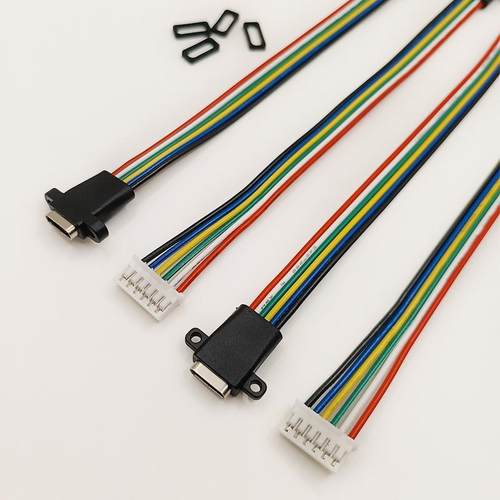 TYPE-C6P防水注塑带数据USB母座延长线约165MM带固定孔双面正反插