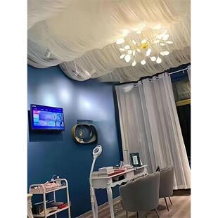 纱幔吊顶免吊顶交叉波浪纱幔天花板遮丑美容美甲酒店瑜伽装饰帷布