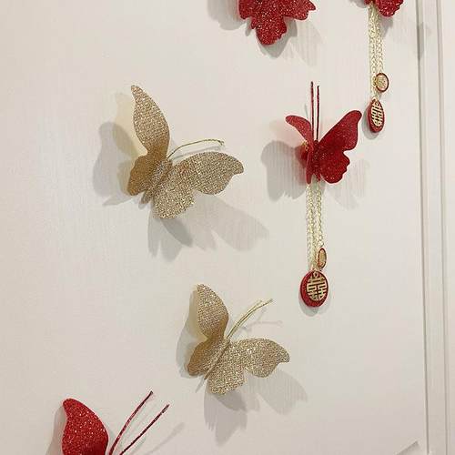 结婚用品大全仿真立体红色蝴蝶茗雅美学手工店铺婚品布置婚房装扮