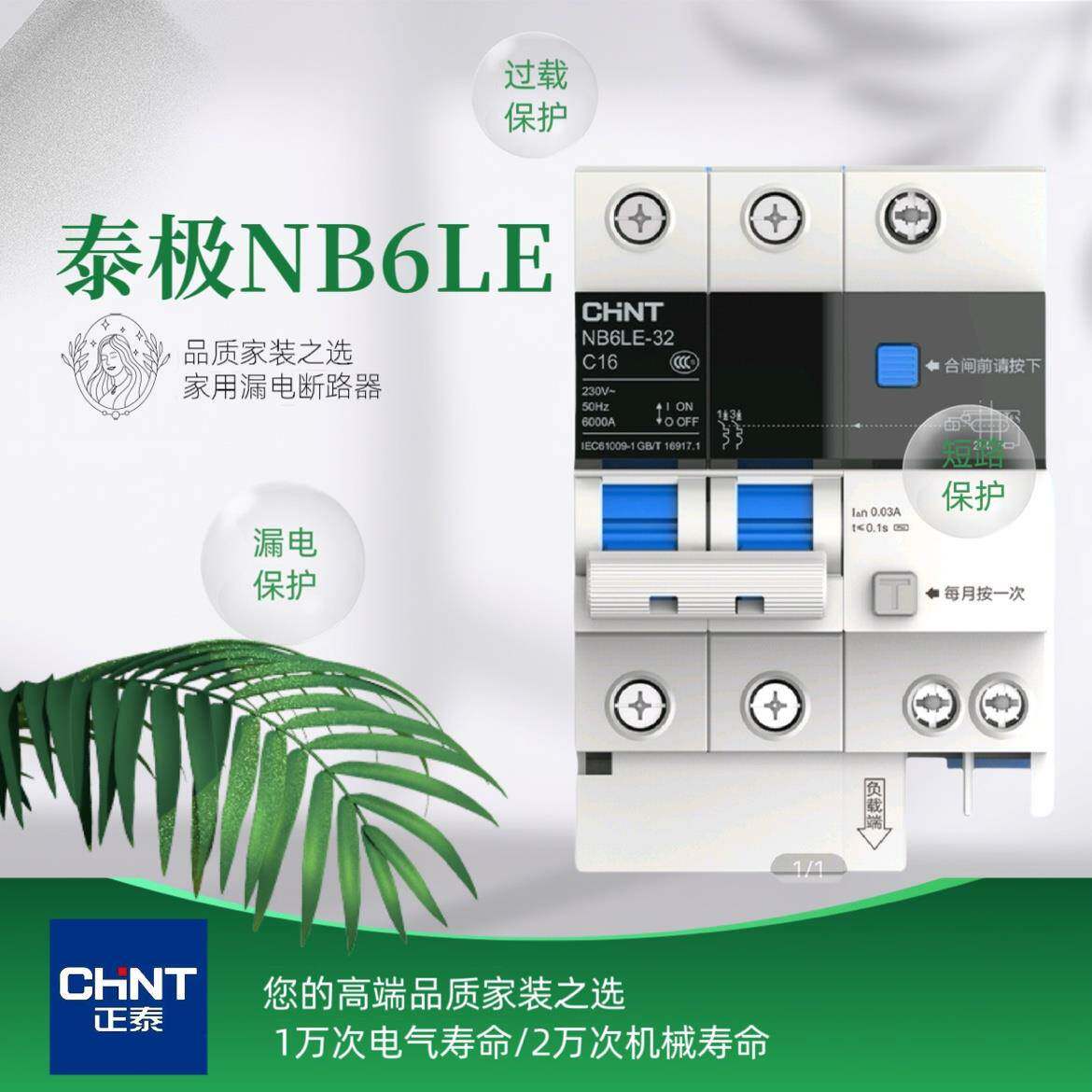 正泰泰极NB6LE家用漏电保护器电闸开关空气开关带漏保