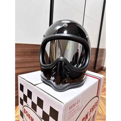 BornFree太空盔mini moto3内置镜片适配机车覆古头盔风镜防风防尘