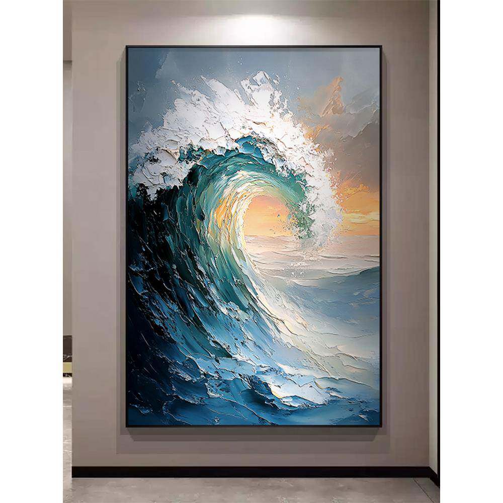 风生水起玄关走廊大芬村手绘油画简约肌理客厅挂画办公室高级壁画