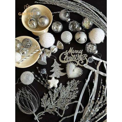 港与 2024圣诞银色系列 圣诞树装饰挂件花艺花店氛围配件diy材料