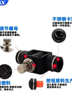 黑色PU16直通三通快插气管快速PG接头PV4/PE6/PZA8/PY10/PK12/PKG