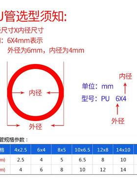 亚德客气动PU气管软管US98A压缩空气管4X6X8*10X12mm厘毫米蓝色黑
