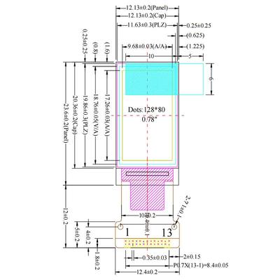 0.78寸OLED液晶显示屏128x80驱动SH1107接口IIC/SPI白光4针模块