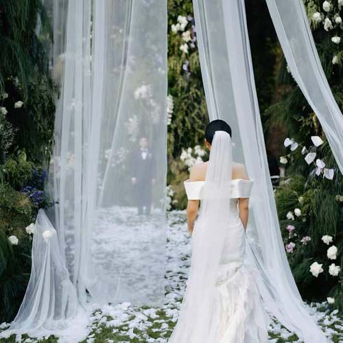 雪纺半透明纱幔婚庆装饰纱白色舞台透光纱香槟色吊顶户外婚礼挂布