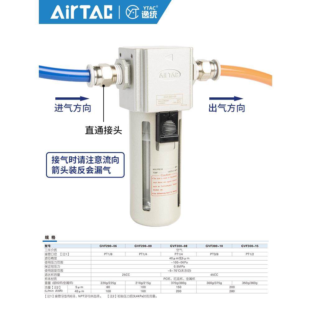 亚德客原装气动负压真空过滤器GVF200-06/08/GVF30008/10/15