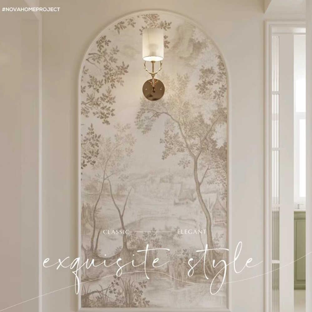 小红书ins法式复古林中小屋风景壁纸墙纸客厅卧室电视背景墙壁画