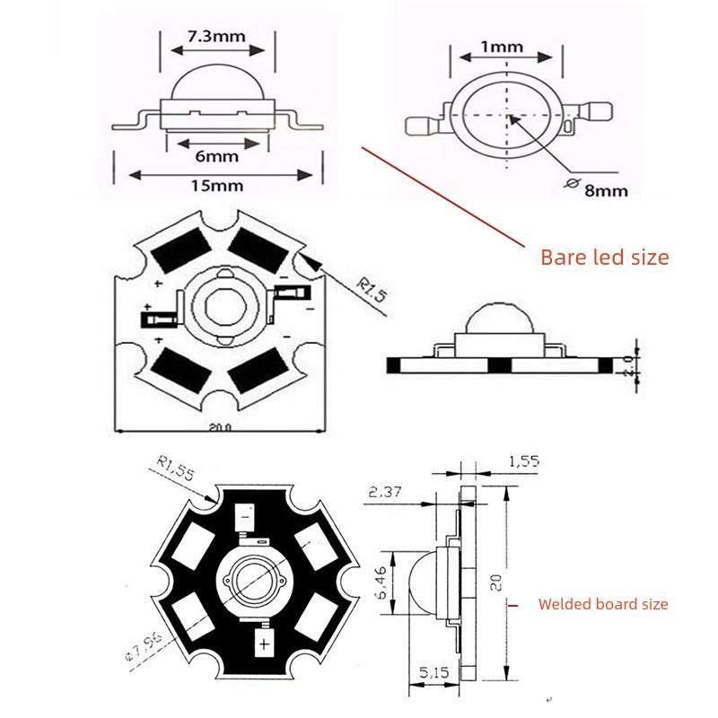 3W高亮晶元led灯珠直流3.7V5V12伏24v电池电瓶小灯板手电筒射灯芯